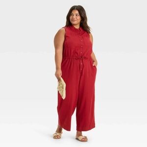 NWT Red Sleeveless Button Down Jumpsuit Size 26